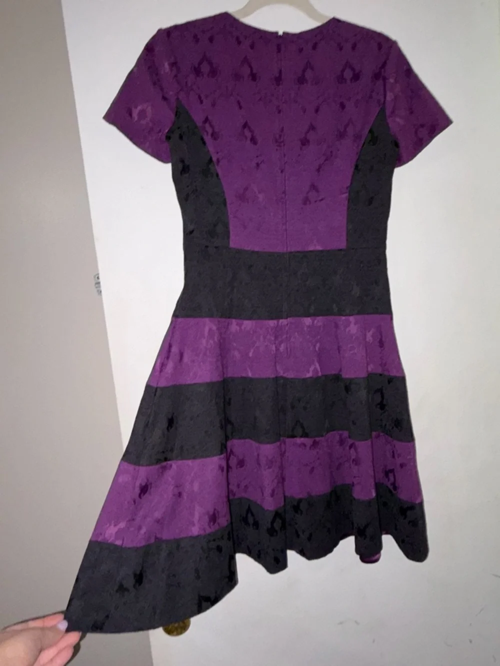 Badgley Mischka Purple and Black Striped Fit-and-Flare Dress - Picture 6 of 8